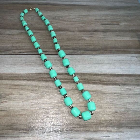 J Crew Necklace Womens Signed Chunky Lucite Mint Green Rhinestones Y2K Statement - Picture 2 of 7